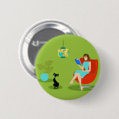 Retro Reading Woman Button (Voorkant /achterkant)