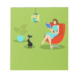 Retro Reading Woman-laptop Notitieblok