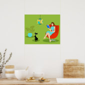 Retro Reading Woman Poster (Keuken)