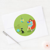 Retro Reading Woman Round Stickers (Envelop)