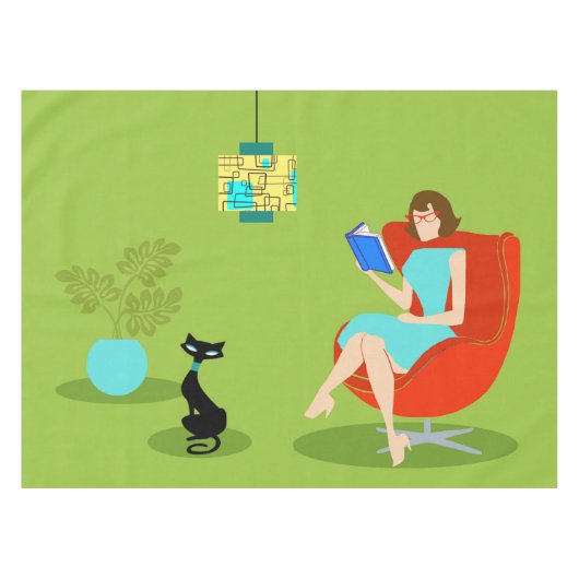 Retro Reading Woman Tablecloth Tafelkleed (Voorkant (Horizontaal))