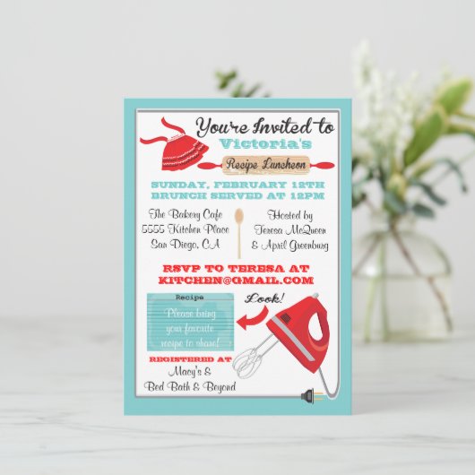 Retro Recette de cuisine Invitations de déjeuner (Debout devant)