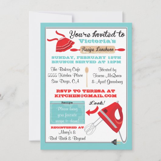 Retro Recette de cuisine Invitations de déjeuner (Devant)