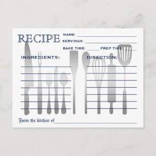 Retro Recipe Kaart Blue Striped