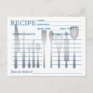 Retro Recipe Kaart Blue Striped