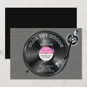 Retro Record Platenspeler Birthday Party Invitatio Kaart