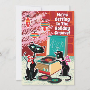 Retro Record Player Cool Cats Kerstfeest Kaart