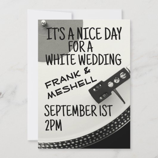 RETRO RECORD PLAYER WHITE WEDDING INVITATIONS KAART (Voorkant)