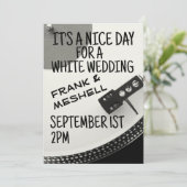 RETRO RECORD PLAYER WHITE WEDDING INVITATIONS KAART (Staand voorkant)