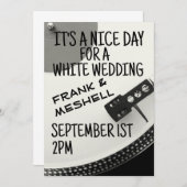 RETRO RECORD PLAYER WHITE WEDDING INVITATIONS KAART (Voorkant / Achterkant)