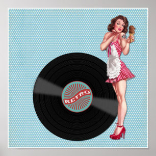 Retro Record pop-upmeisje Poster