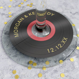 Retro Record Rock en Roll Wedding Wine Glass Label