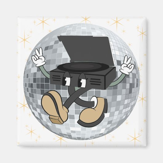 Retro Record Speler Karakter Vierkante Magneet (Voorkant)