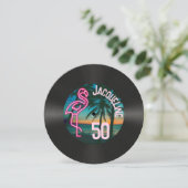 Retro Record Tropische Neon Flamingo 50e verjaarda Kaart (Staand voorkant)