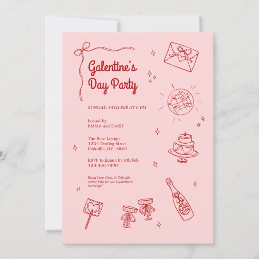 Retro Red and Pink Galentines Party Invitation (Devant)