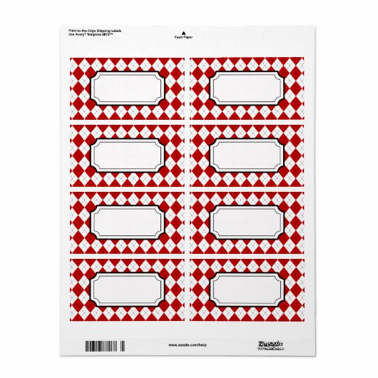 Retro Red Argyle Print Labels (Full Sheet)