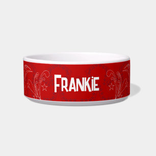 Retro Red Bandana gepersonaliseerd Voerbakje