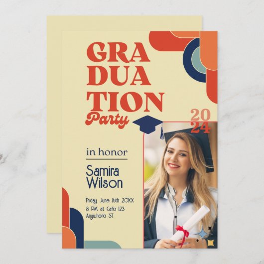Retro Red & Beige Graduation Party Invitation (Devant / Derrière)