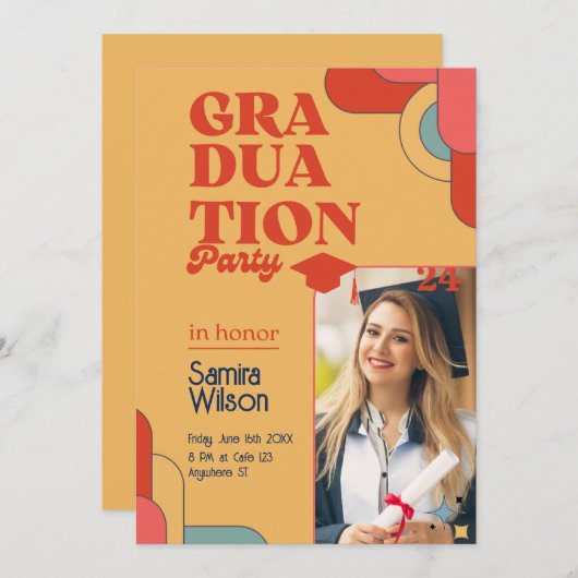 Retro Red & Beige Graduation Party Invitation (Devant / Derrière)