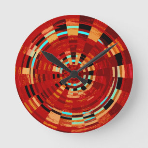 Retro Red Black Blue Yellow Brown Circular Patroon Ronde Klok