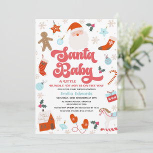 Retro Red Blue Boys Santa Baby Baby shower Kaart