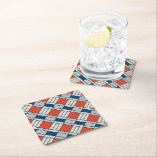Retro Red Blue Geometric Patroon Kartonnen Onderzetters
