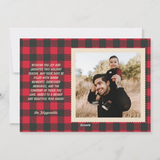 Retro Red Buffalo Plaid Rustieke Kerstfoto Feestdagenkaart (Achterkant)
