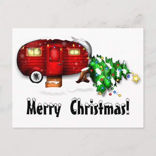 Retro Red Camper-kerstBriefkaart Briefkaart (Voorkant)