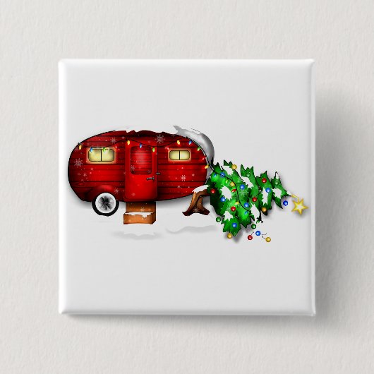 Retro Red Camper kerstButton Vierkante Button 5,1 Cm (Voorkant)