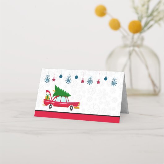 Retro Red Car met kerstboom (Voorkant)