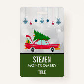 Retro Red Car met kerstboom Badge (Achterkant)