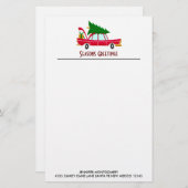 Retro Red Car met kerstboom Briefpapier (Voorkant / Achterkant)