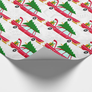 Retro Red Car met kerstboom Cadeaupapier