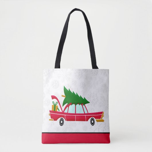 Retro Red Car met kerstboom Draagtas (Voorkant)