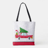 Retro Red Car met kerstboom Draagtas (Achterkant)