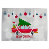 Retro Red Car met kerstboom Groot Cadeauzakje (Achterkant)