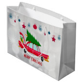 Retro Red Car met kerstboom Groot Cadeauzakje (Achterkant Gekanteld)