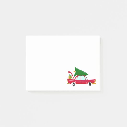 Retro Red Car met kerstboom Post-it® Notes (Voorkant)