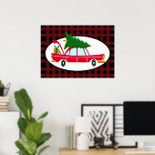 Retro Red Car met kerstboom Poster (Thuiskantoor)