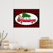 Retro Red Car met kerstboom Poster (Keuken)