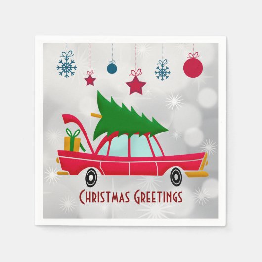 Retro Red Car met kerstboom Servet (Voorkant)