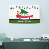 Retro Red Car met kerstboom Spandoek (Beurs)