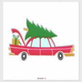 Retro Red Car met kerstboom Sticker (Vel)