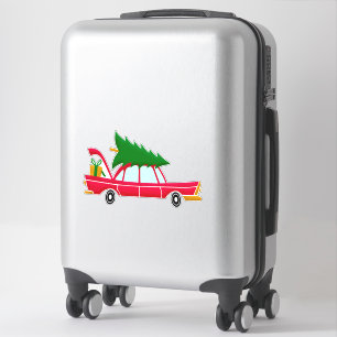 Retro Red Car met kerstboom Sticker