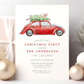 Retro Red Car Waterverf kerstfeest Kaart