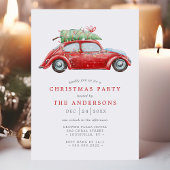Retro Red Car Waterverf kerstfeest Kaart