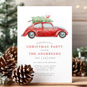 Retro Red Car Waterverf kerstfeest Kaart