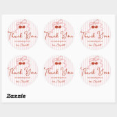 Retro Red Cherries with Pink Bow Script Thank You Ronde Sticker (Vel)