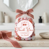 Retro Red Cherries with Pink Bow Script Thank You Ronde Sticker