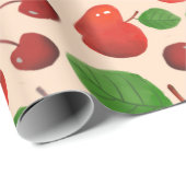 Retro Red Cherry Fruit Orchard Pattern Gift Cadeaupapier (Rol Hoek)